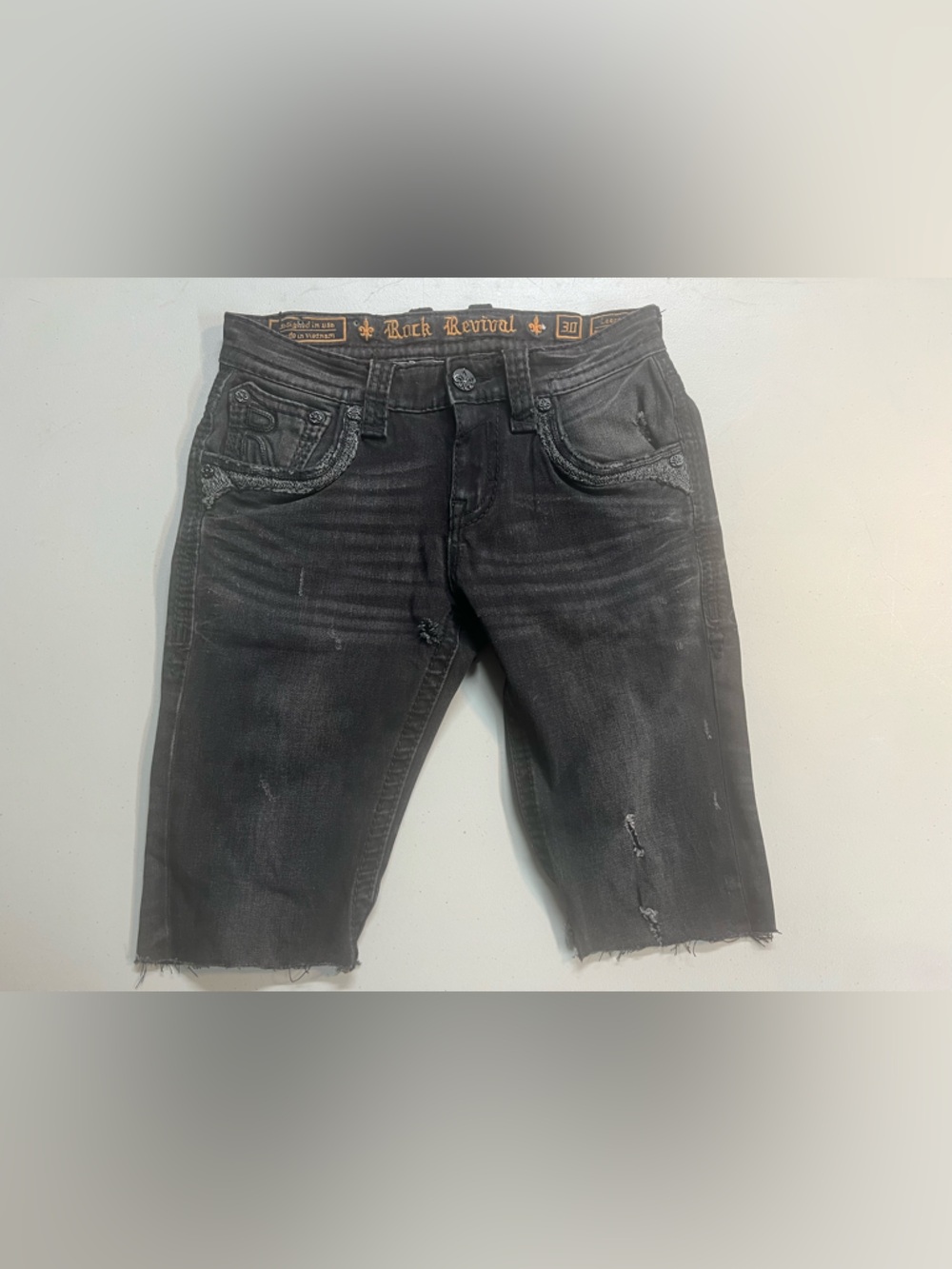 Rock Revival Shorts Men 30 Black Distressed Cutoff Denim Raw Hem